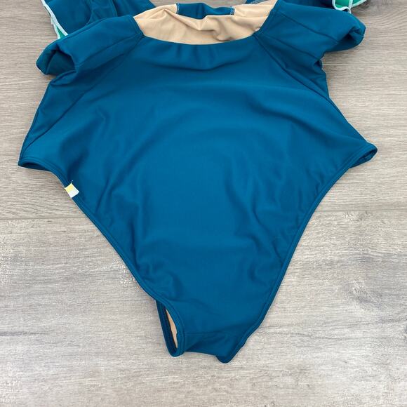 Summersalt Green Seaglass&Seaweed The Ruffle Backflip Swimsuit Sz.10 - Picture 13 of 15